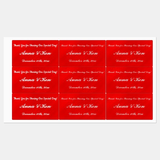 Personalisierte Rote Glamour Hochzeit Etiketten (Blatt)