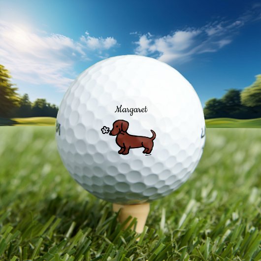 Personalisierte Rote glatte Dackel Tiny Blume Golfball