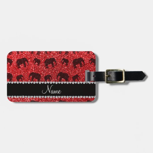 Personalisierte rote Glitternamenselefanten Gepäckanhänger (Vorderseite horizontal)