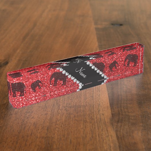 Personalisierte rote Glitternamenselefanten Namensplakette (Seite)