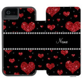 Personalisierte rote Glitternamensherzen Incipio iPhone Geldbeutel-Hülle (Folio Geöffnet)