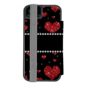 Personalisierte rote Glitternamensherzen Incipio iPhone Geldbeutel-Hülle (Folio Rückseite)