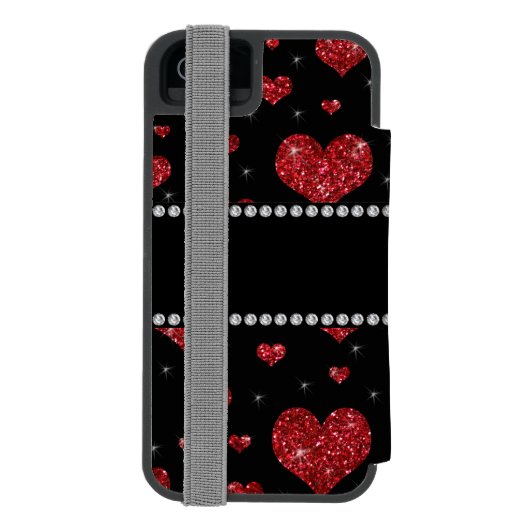 Personalisierte rote Glitternamensherzen Incipio iPhone Geldbeutel-Hülle (Folio Rückseite)
