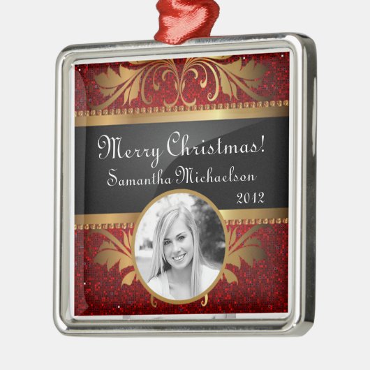 Personalisierte Rote Glitzer-Sequenz für benutzerd Ornament Aus Metall (Links)