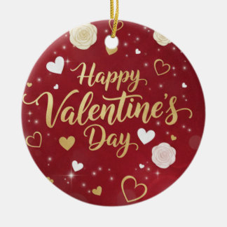 Personalisierte rote & goldene Romantik Valentinst Keramik Ornament