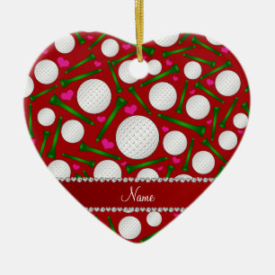 Personalisierte rote Golfball-T-Shirtsnamensherzen Keramikornament
