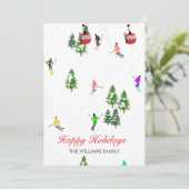 Personalisierte Rote Gondel Skitouren Illustration Feiertagskarte (Stehend Vorderseite)