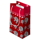 Personalisierte rote graue Namenselefanten Kleine Geschenktüte (Rückseite Schrägansicht)
