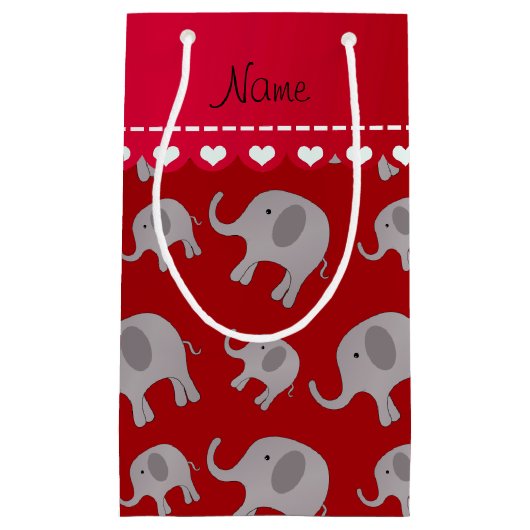 Personalisierte rote graue Namenselefanten Kleine Geschenktüte (Vorderseite)