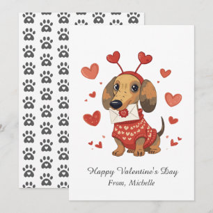 Personalisierte rote Herzen Dachshund Valentinstag Feiertagskarte
