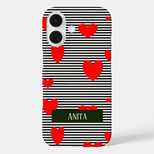 Personalisierte rote Herzen und Streifen Case-Mate iPhone Hülle (Rückseite)
