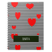 Personalisierte rote Herzen und Streifen Notizblock (Vorderseite)