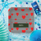 Personalisierte rote Herzen und Streifen Pappteller (Party)