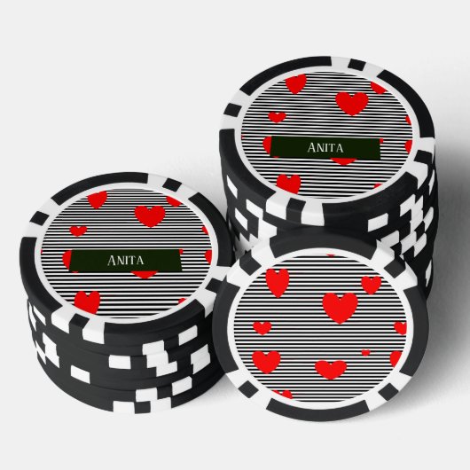 Personalisierte rote Herzen und Streifen Pokerchips (Stapel)
