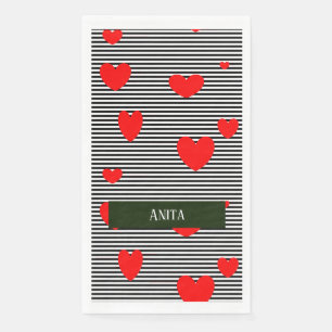 Personalisierte rote Herzen und Streifen Serviette