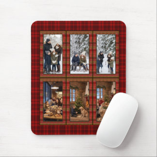 Personalisierte rote Karo-6-vertikale Fotocollage Mousepad