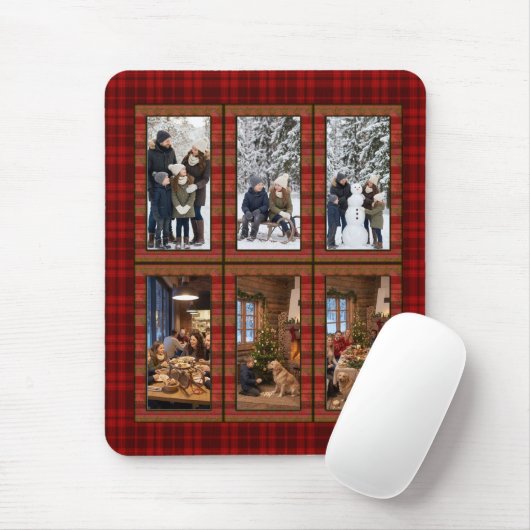 Personalisierte rote Karo-6-vertikale Fotocollage Mousepad (Mit Mouse)