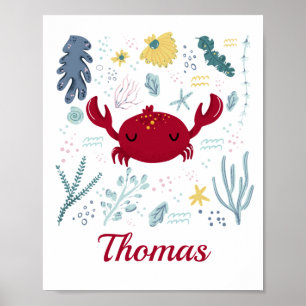 Personalisierte Rote Krabbe Meerestiere Meereslebe Poster