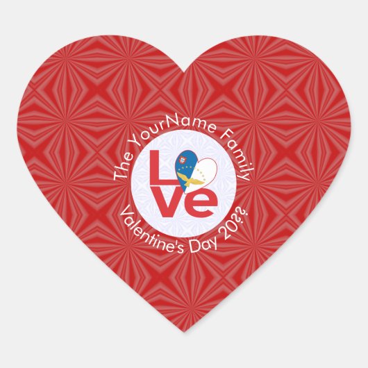 Personalisierte rote LIEBE der Azoren Herz-Aufkleber (Vorderseite)