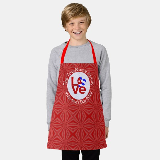 Personalisierte Rote LIEBE Schürze (Getragen)