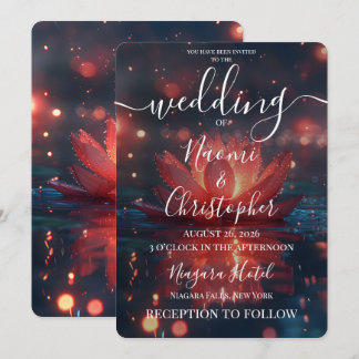Personalisierte rote Lotus-Hochzeit Einladung