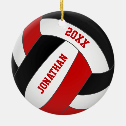 personalisierte rote Mannschaft spielt Volleyball Keramik Ornament (Hinten)