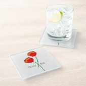 Personalisierte rote Mohnblumen Glasuntersetzer (Schrägansicht)