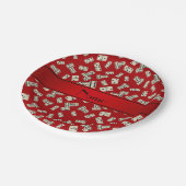 Personalisierte rote Namensdominos Pappteller (Schrägansicht)