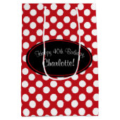 Personalisierte rote Polka-Punkt-Geschenk-Tasche Mittlere Geschenktüte (Rückseite)
