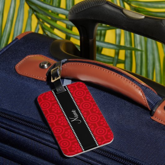 Personalisierte rote retro NamensBlumen Gepäckanhänger (Vorderseite Insitu 1)