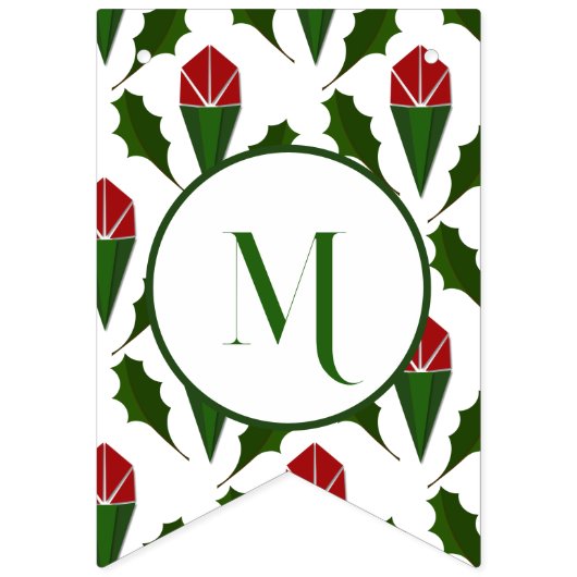 Personalisierte Rote Rosen Green Holly frohe Weihn Wimpelkette (Zweite Fahne)