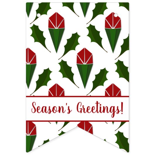 Personalisierte Rote Rosen Green Holly frohe Weihn Wimpelkette (Erste Fahne)