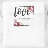 Personalisierte Rote Rosen und Liebe Hochzeitstick Quadratischer Aufkleber (Tasche)