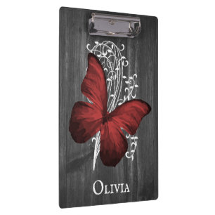 Personalisierte rote Schmetterlingswand Klemmbrett