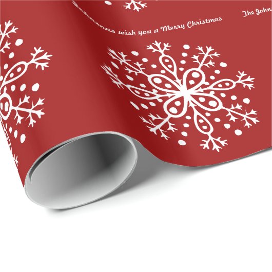 Personalisierte rote Schneeflocke-frohe Geschenkpapier (Rolleneckpunkt)
