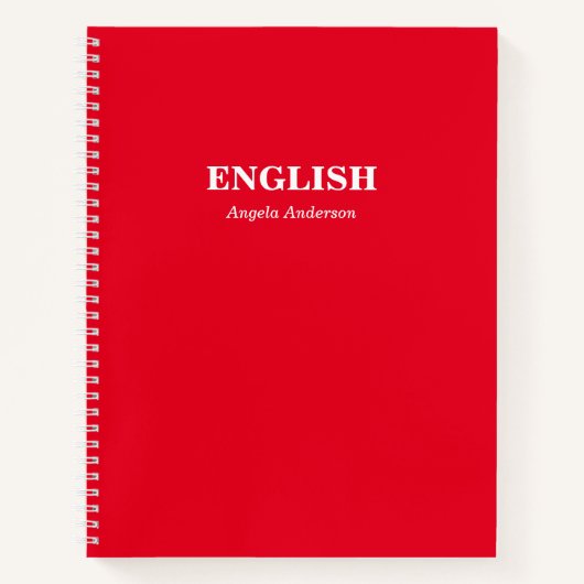 Personalisierte Rote Schule Betrifft Spirale Notizblock (Vorderseite)