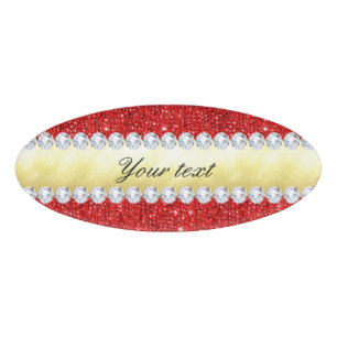 Personalisierte rote Sequenzen, Goldfolie, Diamant Namenschild