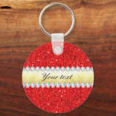 Personalisierte rote Sequenzen, Goldfolie, Diamant Schlüsselanhänger (Vorderseite)