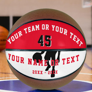 Personalisierte rote Spielersilhouette Teamname Ki Basketball