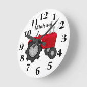 Personalisierte rote Traktorhalterung Runde Wanduhr (Winkel)
