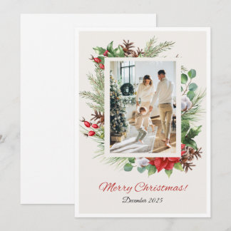 Personalisierte rote und grüne florale Weihnachtsk Feiertagskarte