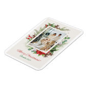 Personalisierte rote und grüne florale Weihnachtsk Magnet (Linke Seite)