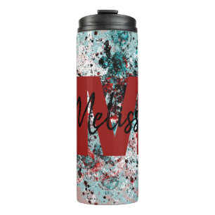 Personalisierte rote und teal gesprenkelte Thermot Thermosbecher