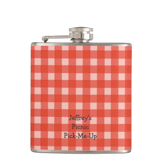 Personalisierte rote und Weiß überprüfte Retro Flachmann (Vorderseite)