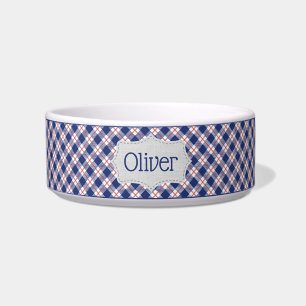 Personalisierte rote, weiße und blaue karierte Pet Napf