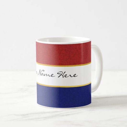Personalisierte rote, weiße und blaue Streifen Kaffeetasse (VorderseiteRechts)