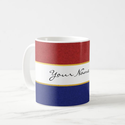 Personalisierte rote, weiße und blaue Streifen Kaffeetasse (Vorderseite Links)