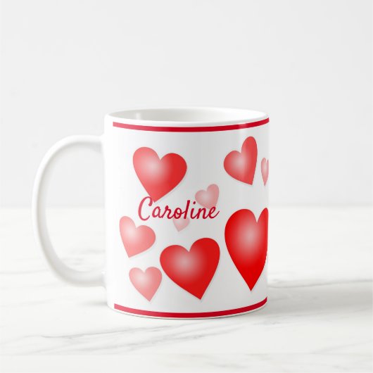 Personalisierte rote Zeichenfolge mit Herz Kaffeetasse (Links)