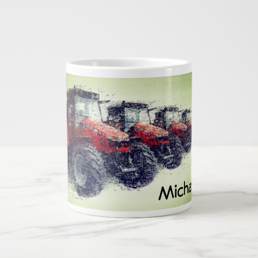 Personalisierte rote Zuchtschlepper in einer Reihe Jumbo-Tasse (Vorderseite)