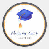 Personalisierte Royal Blue Graduation Cap Runder Aufkleber (Vorderseite)